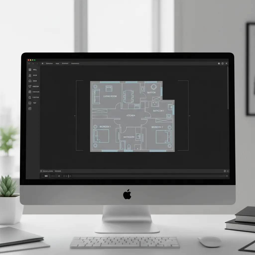 Plano digital de una vivienda creado en una aplicación de diseño