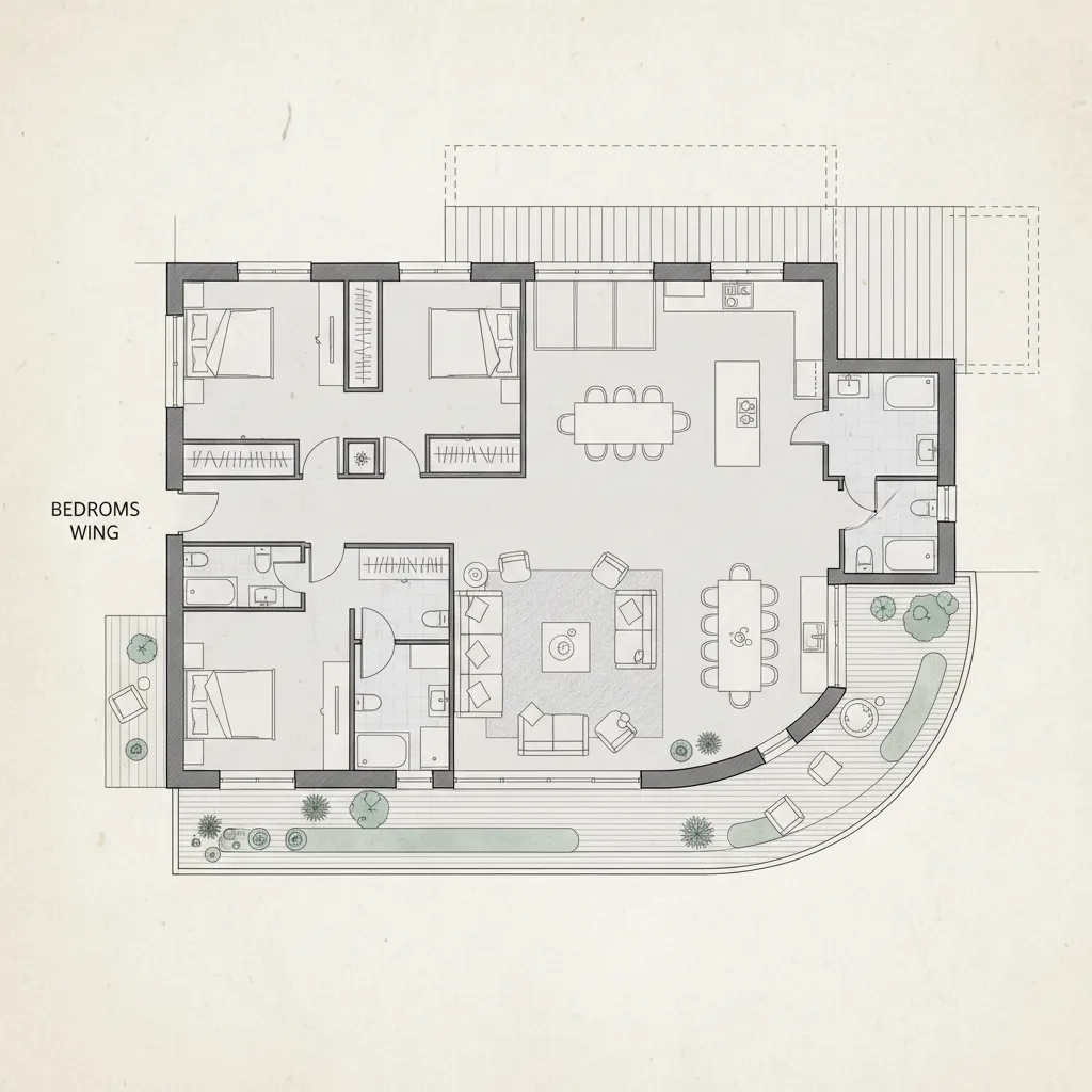 Plano arquitectónico de distribución de casa campestre