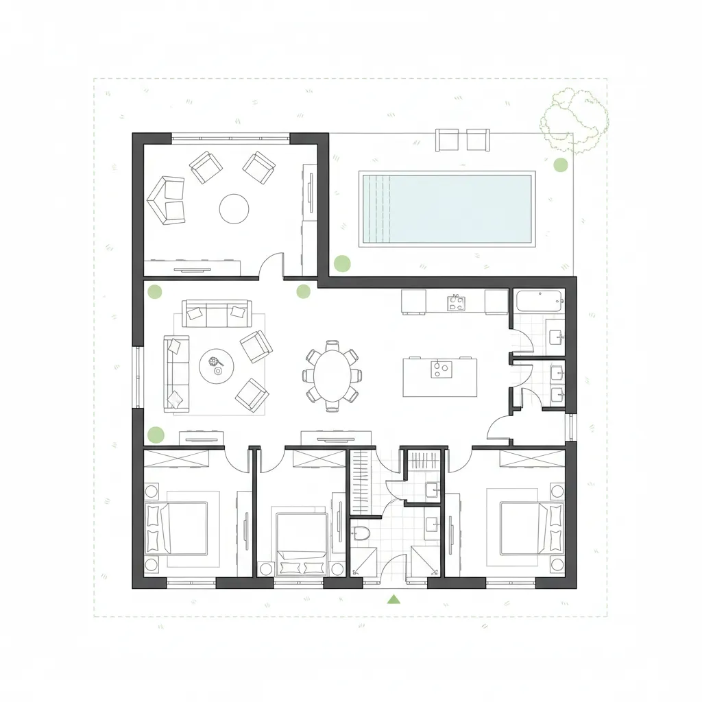 Plano arquitectónico de distribución de casa de campo