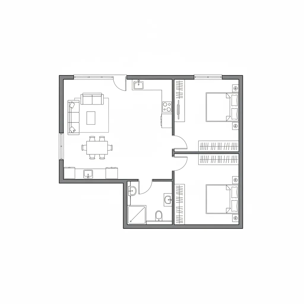 Plano arquitectónico de una casa cuadrada de 100 metros cuadrados