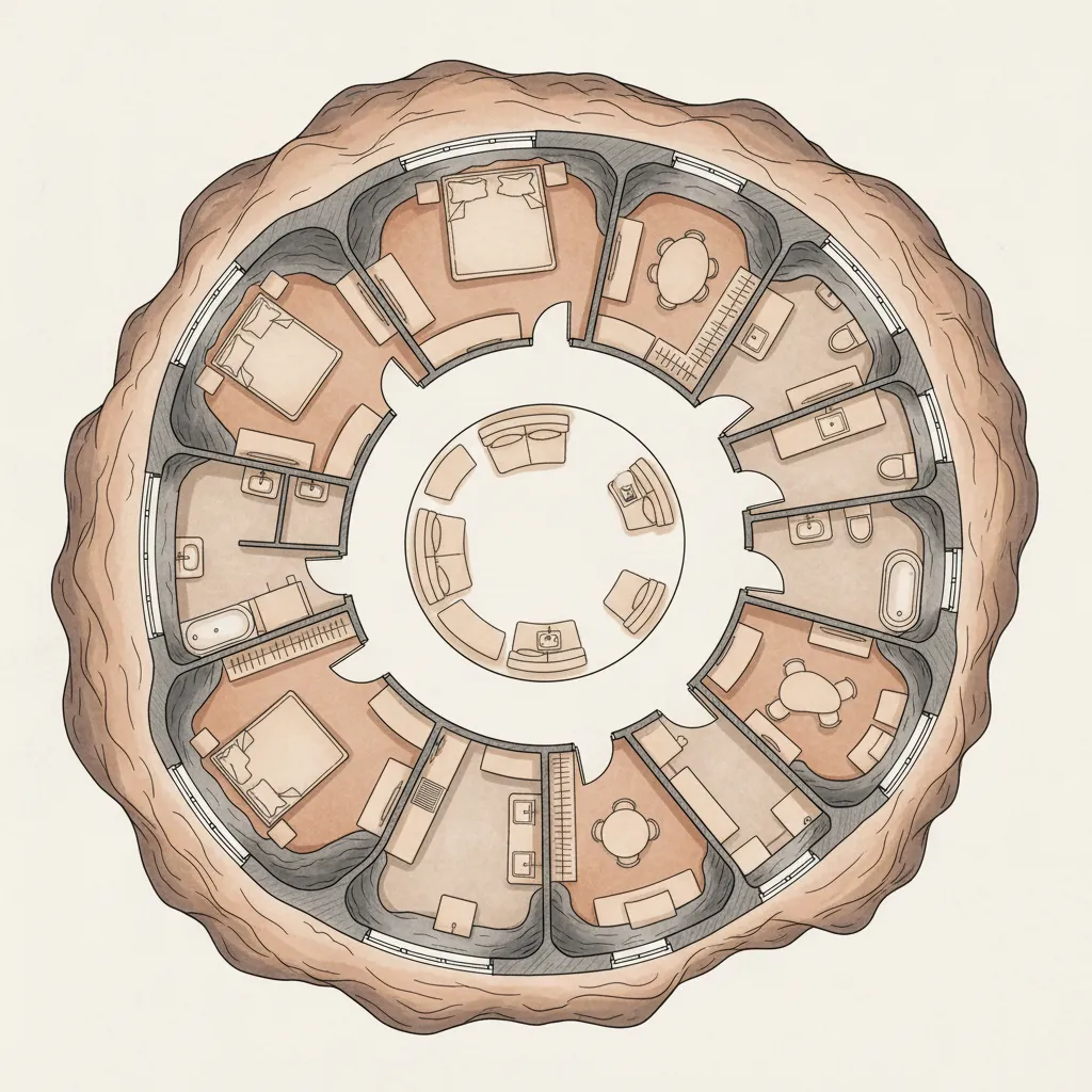 Plano orgánico de distribución de una casa cueva