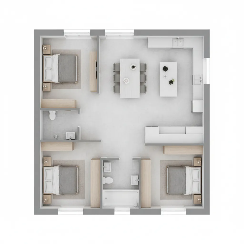 Plano de casa con distribución simple y funcional