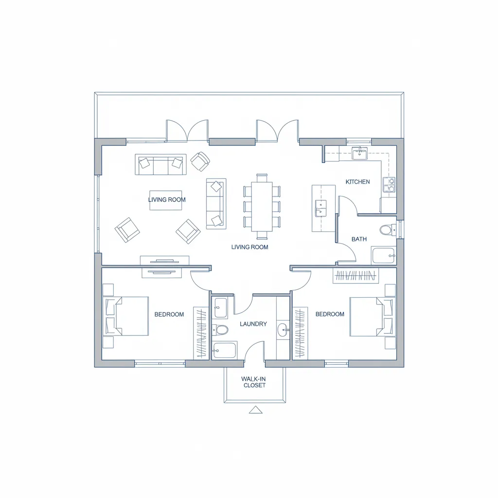 Plano de planta de una vivienda con distribución de habitaciones