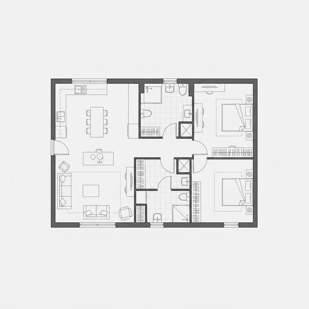 plano de casa con distribución simple y eficiente