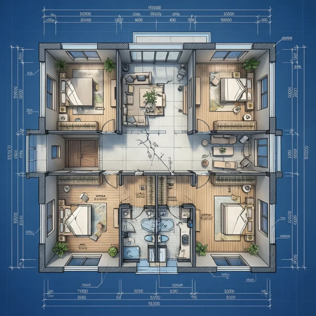 Plano arquitectónico sencillo de una casa de dos plantas