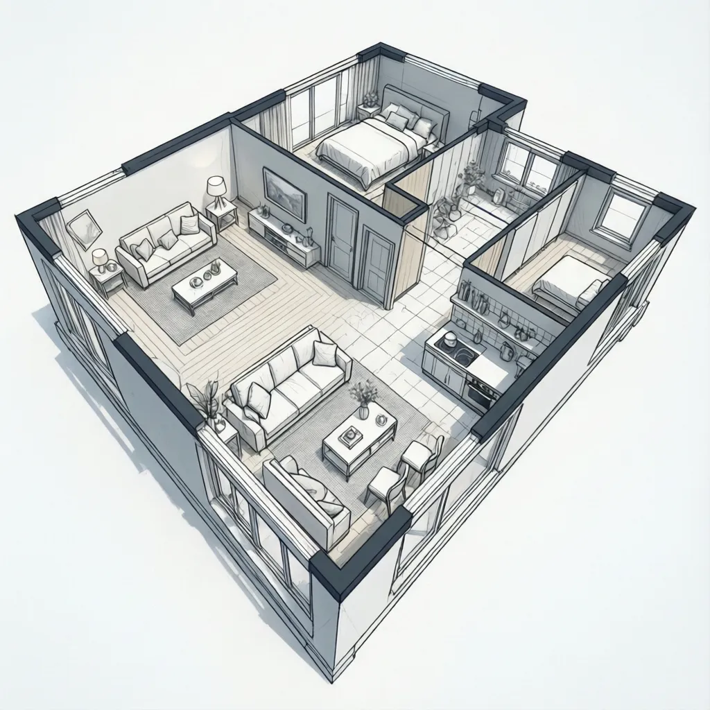 Plano arquitectónico sencillo de una casa económica de dos plantas