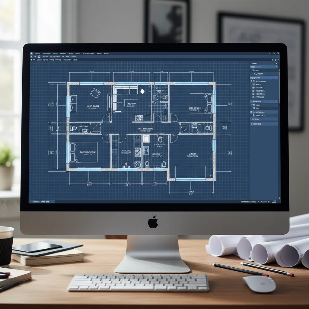 Plano técnico de una vivienda en AutoCAD con cotas y distribución de habitaciones.