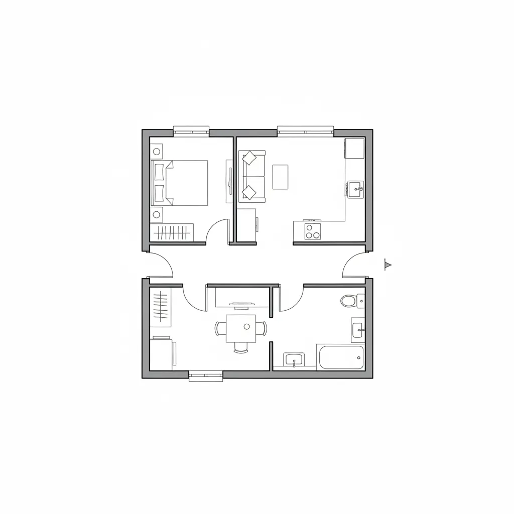 Plano simple de una casa económica con distribución eficiente
