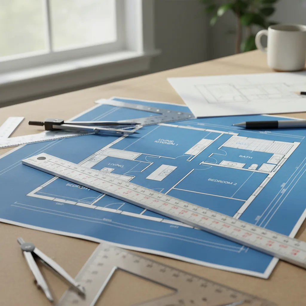 Regla de escala arquitectónica sobre plano de vivienda
