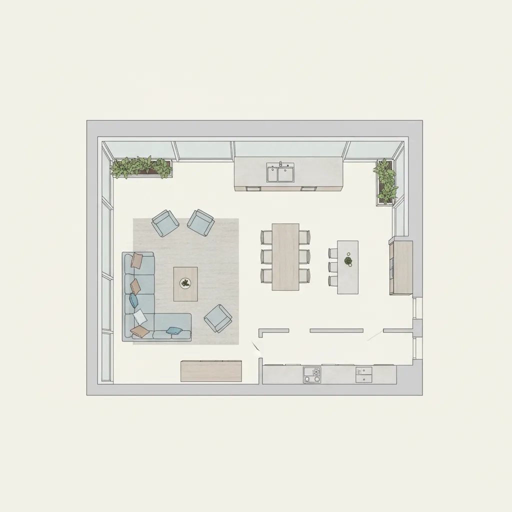 Plano arquitectónico de una casa en esquina mostrando distribución de espacios