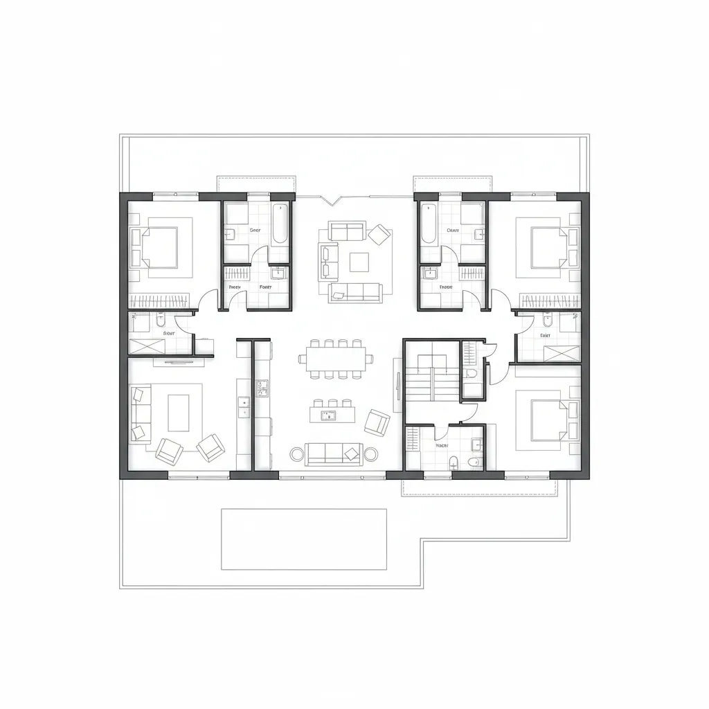 Plano arquitectónico de una casa moderna de dos plantas