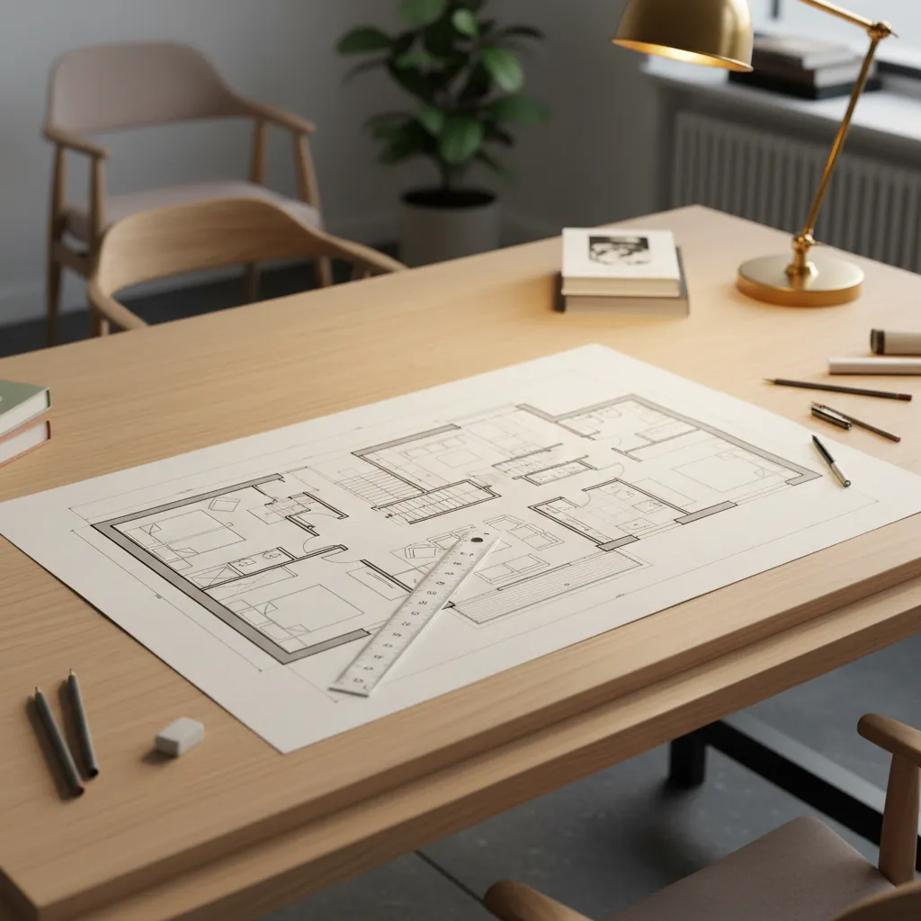 Plano arquitectónico de una casa de madera moderna