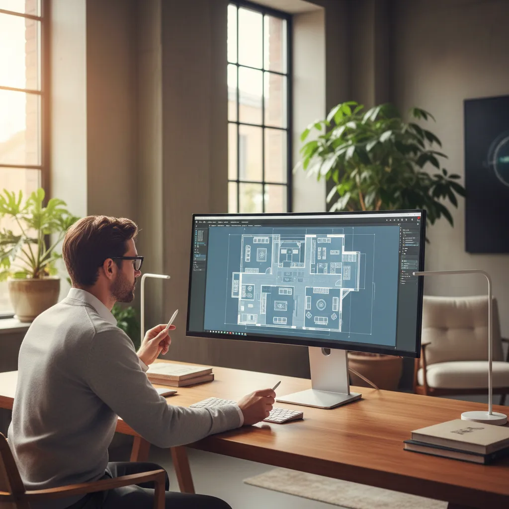 Plano digital de distribución para una casa de madera