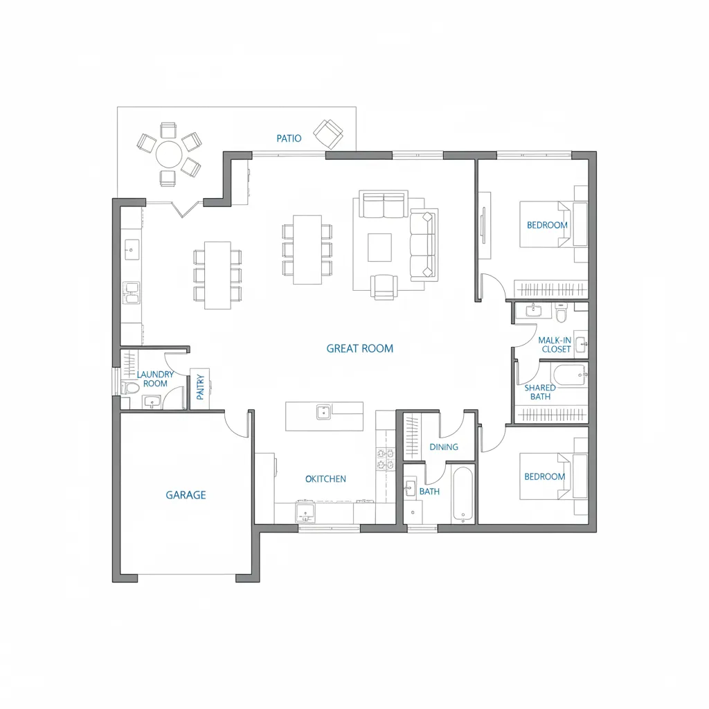 plano arquitectónico de una casa moderna con distribución clara