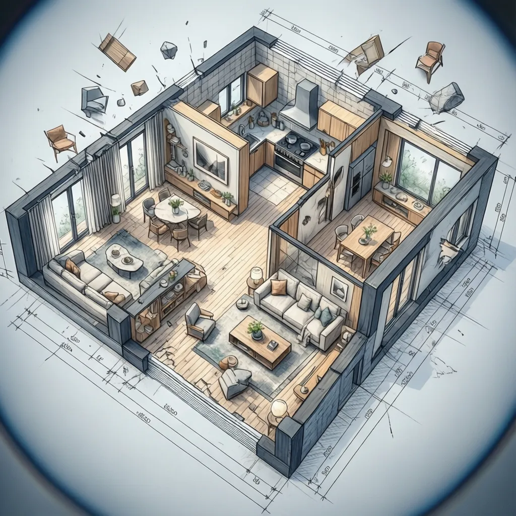 Plano compacto de casa pequeña con espacios abiertos