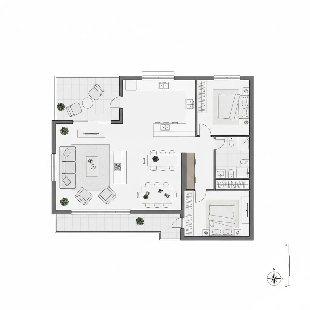 Plano de distribución eficiente para una casa pequeña