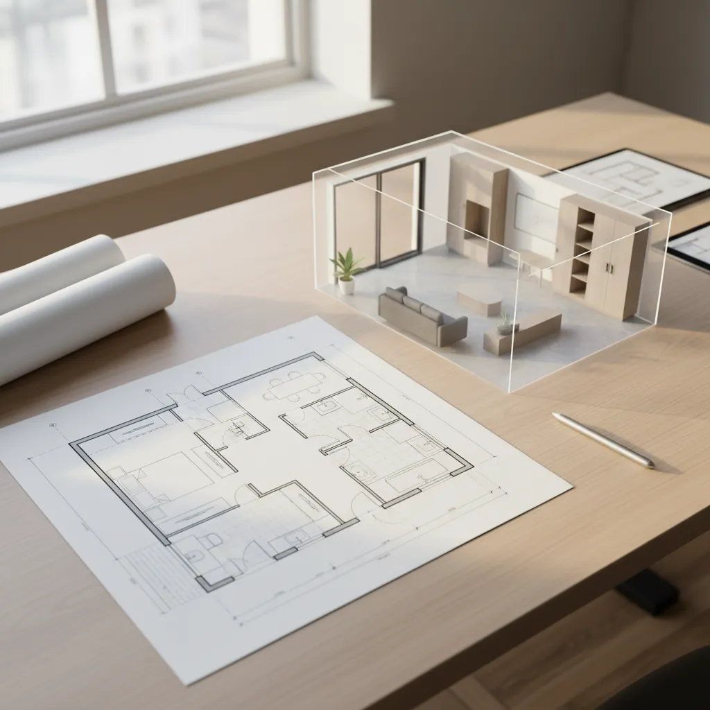Plano moderno de casa pequeña con distribución optimizada