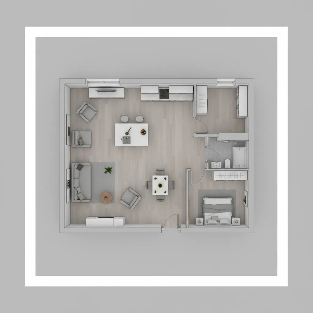 Plano arquitectónico de una casa pequeña con distribución optimizada