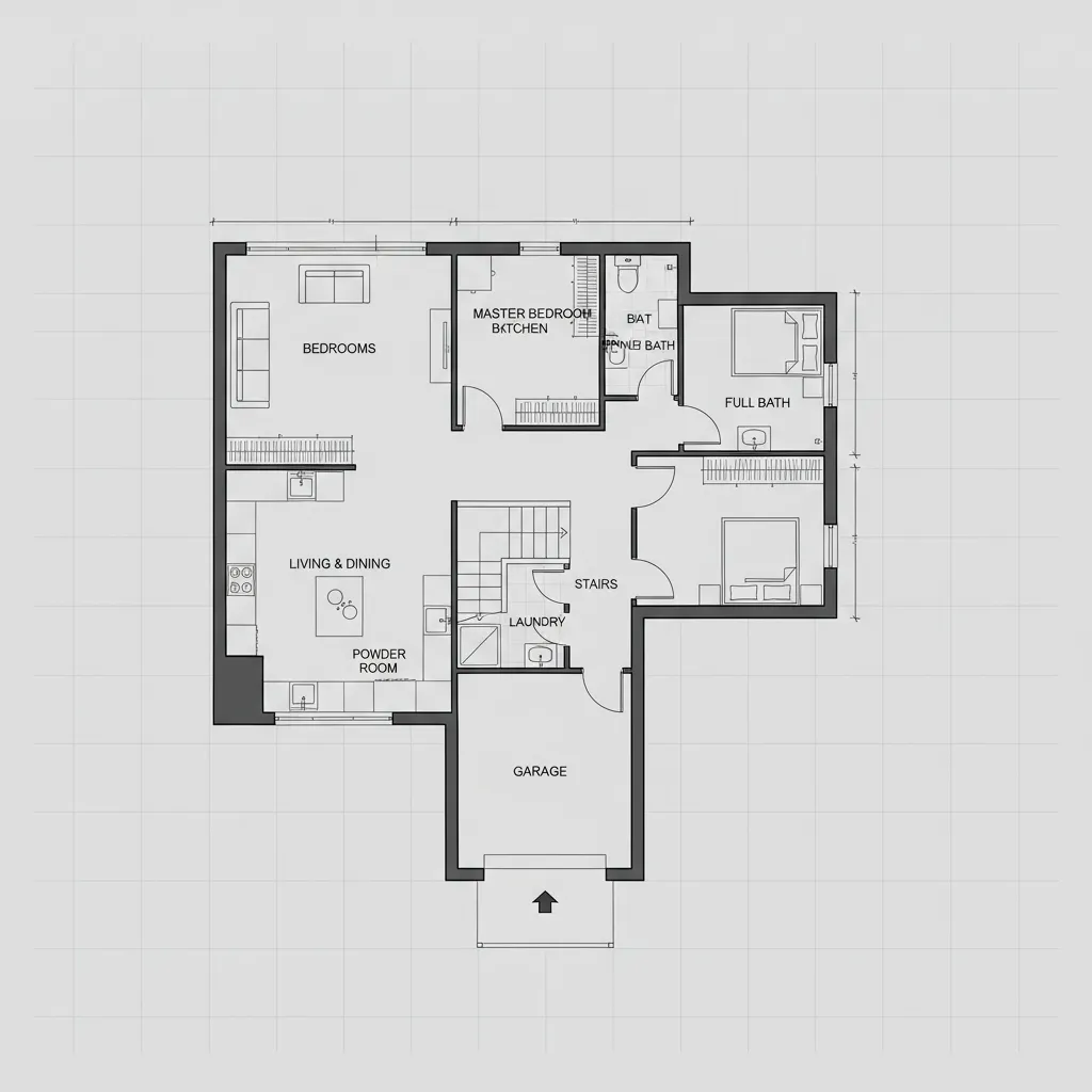 Plano arquitectónico de una casa moderna pequeña de dos pisos