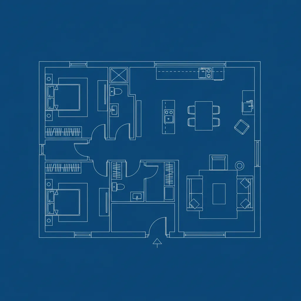 Plano simple de una casa pequeña con distribución eficiente