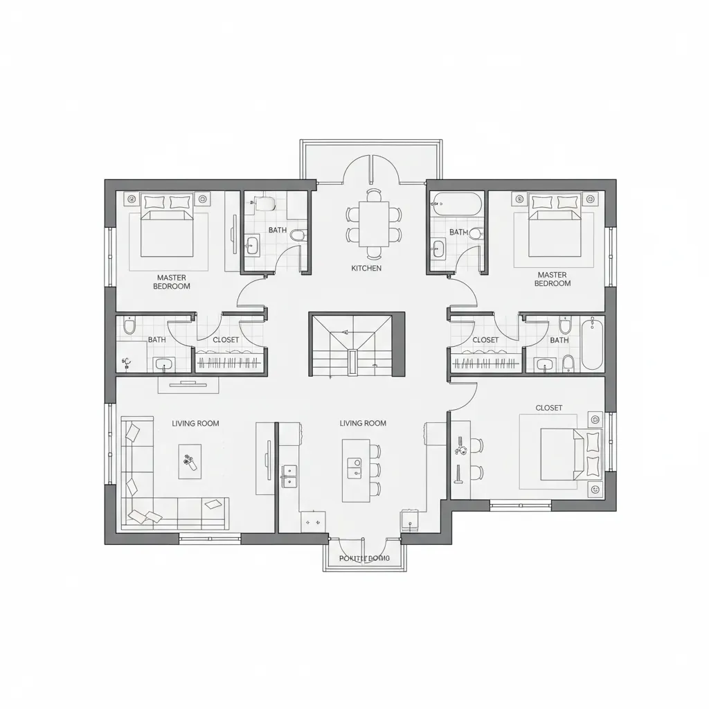 Plano arquitectónico de una casa prefabricada de dos pisos con distribución interior