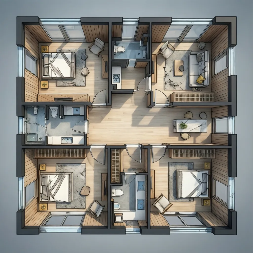 Plano moderno de distribución para casa prefabricada