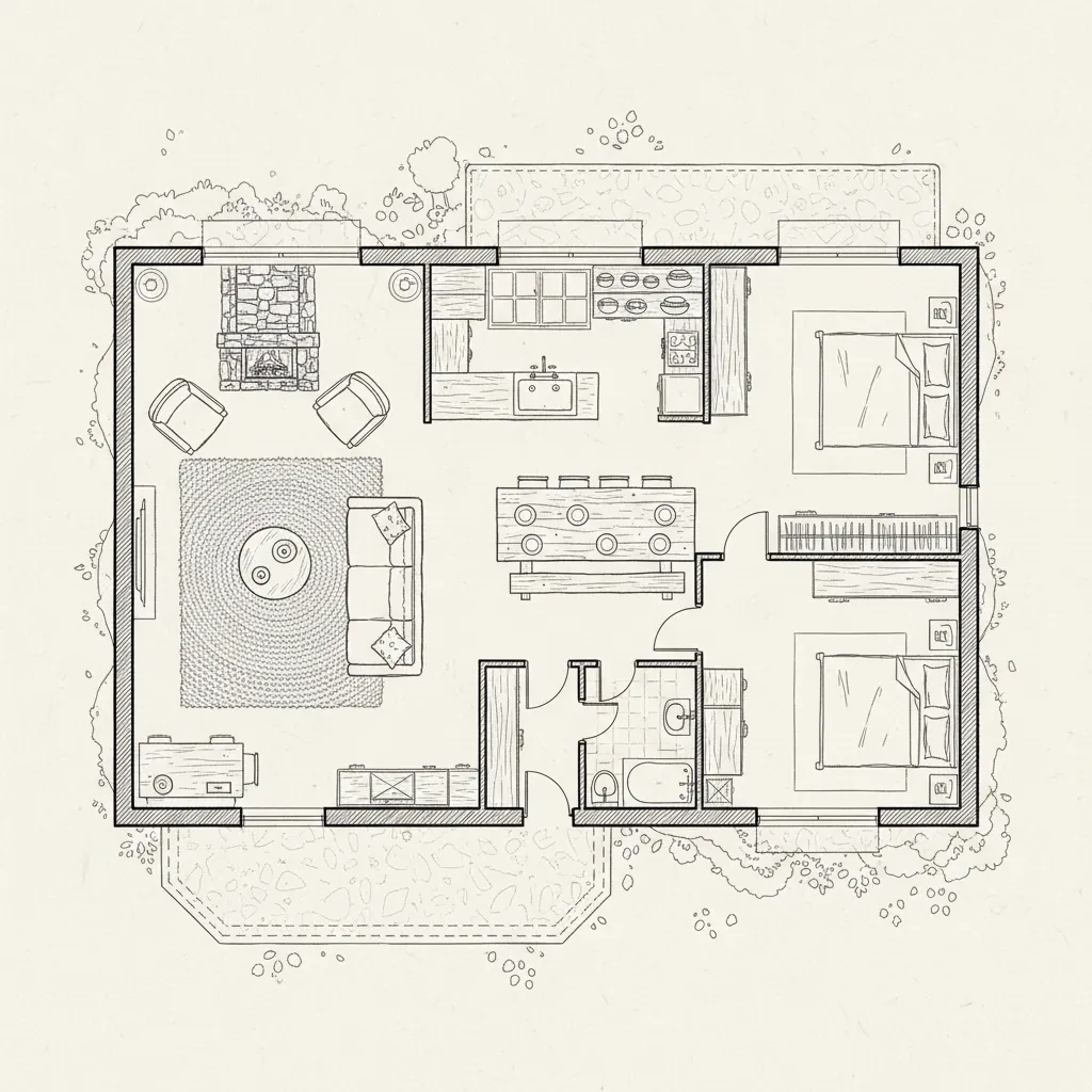 Plano de distribución de una casa rural moderna