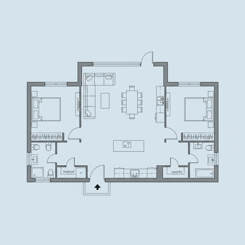 Plano de distribución de una casa sencilla con espacios abiertos
