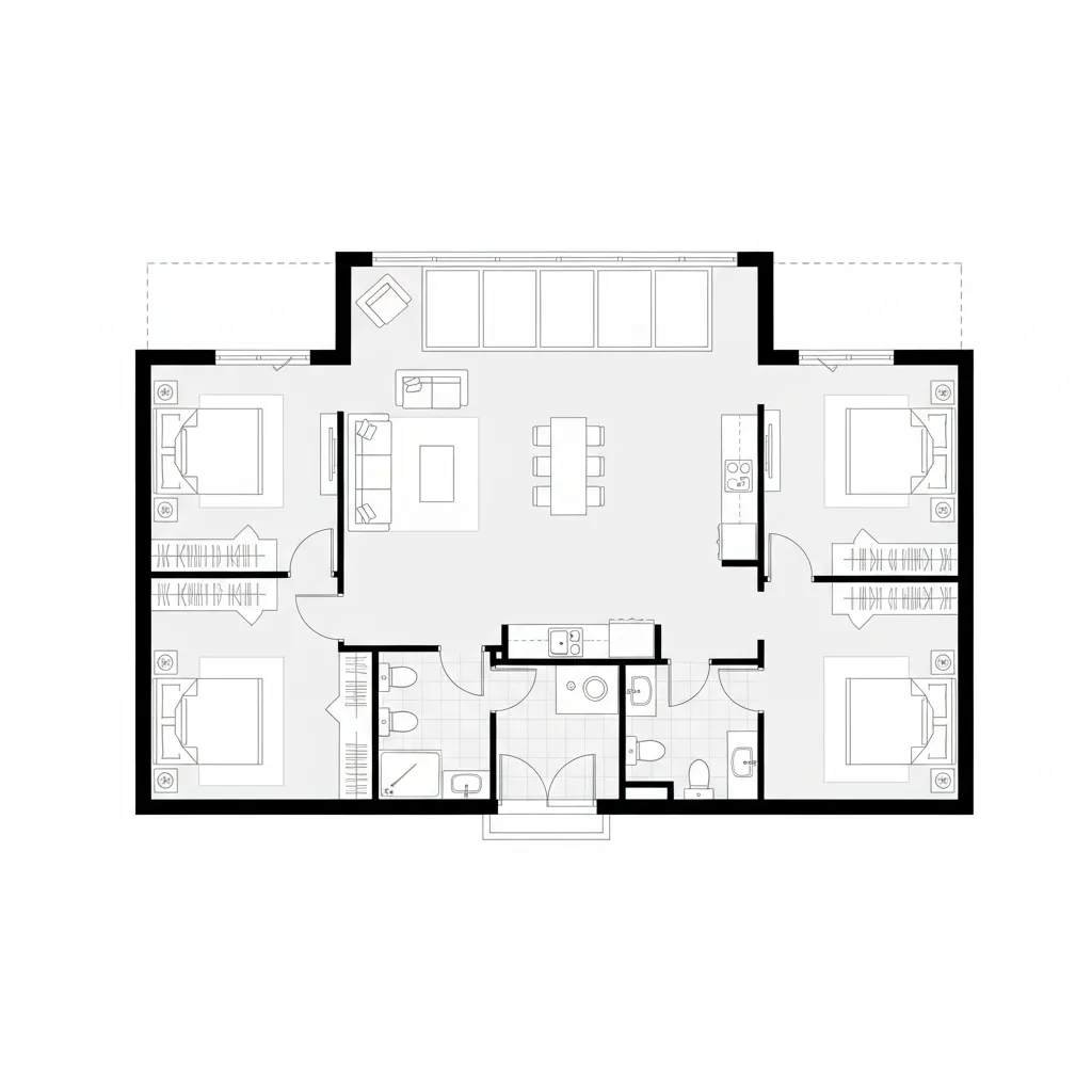 Plano arquitectónico de una casa sencilla con distribución clara
