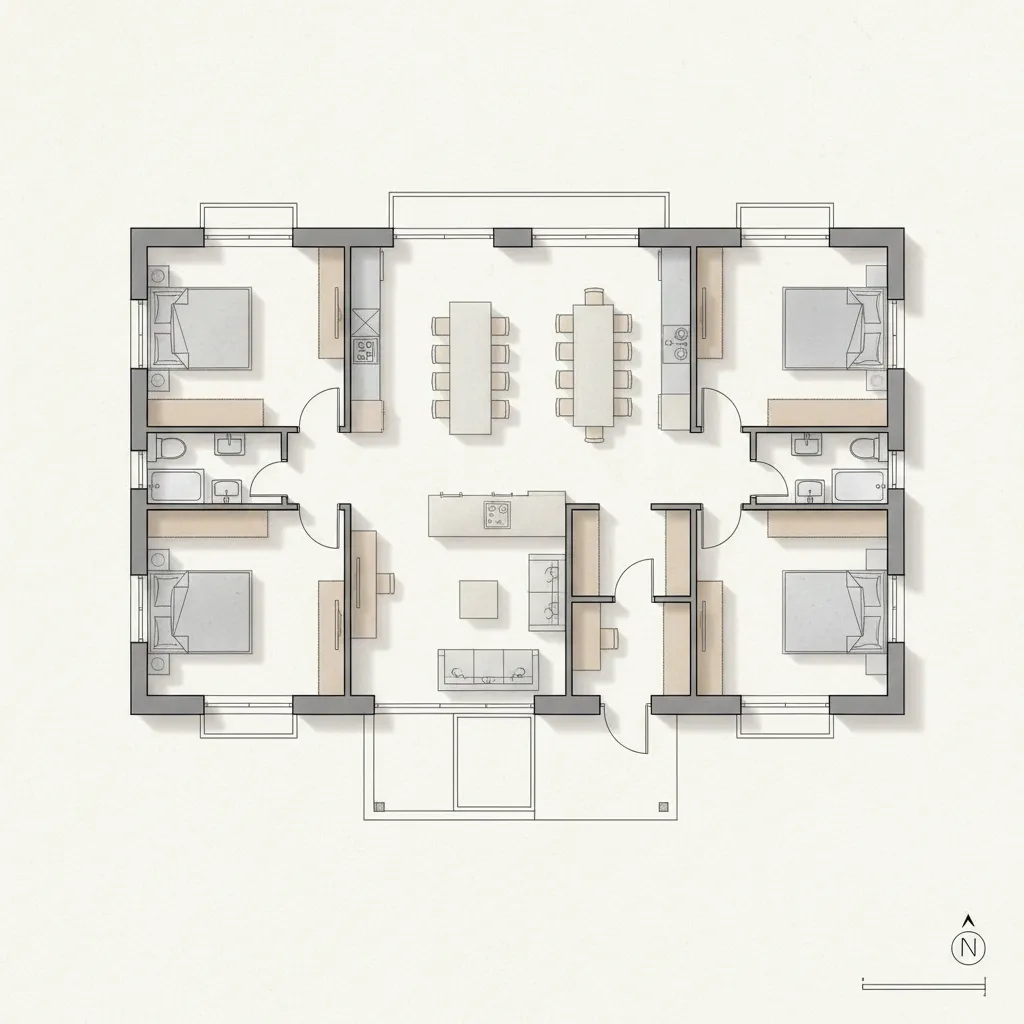 Plano arquitectónico optimizado con circulación eficiente