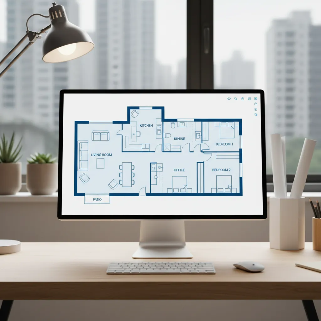 Plano de una vivienda visto en software de diseño en modo 2D