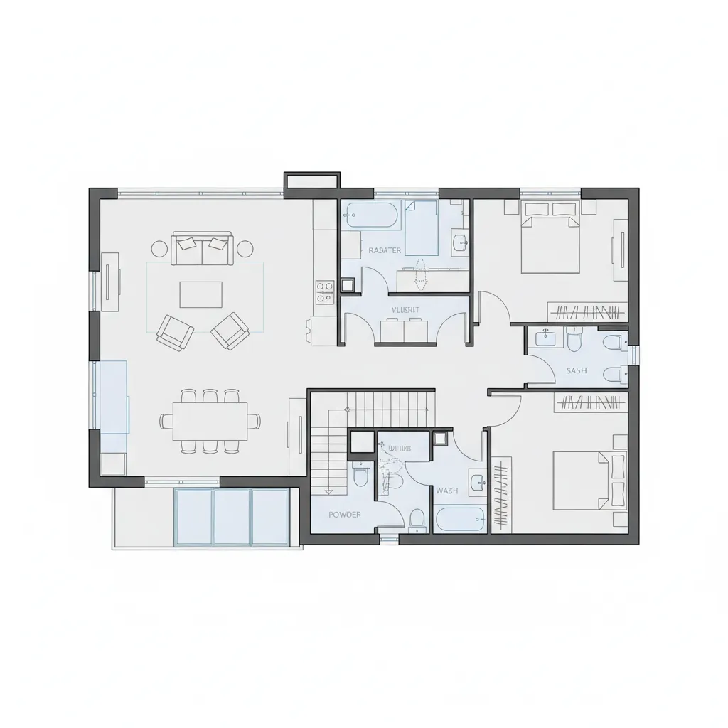 Plano arquitectónico de casa pequeña de dos niveles