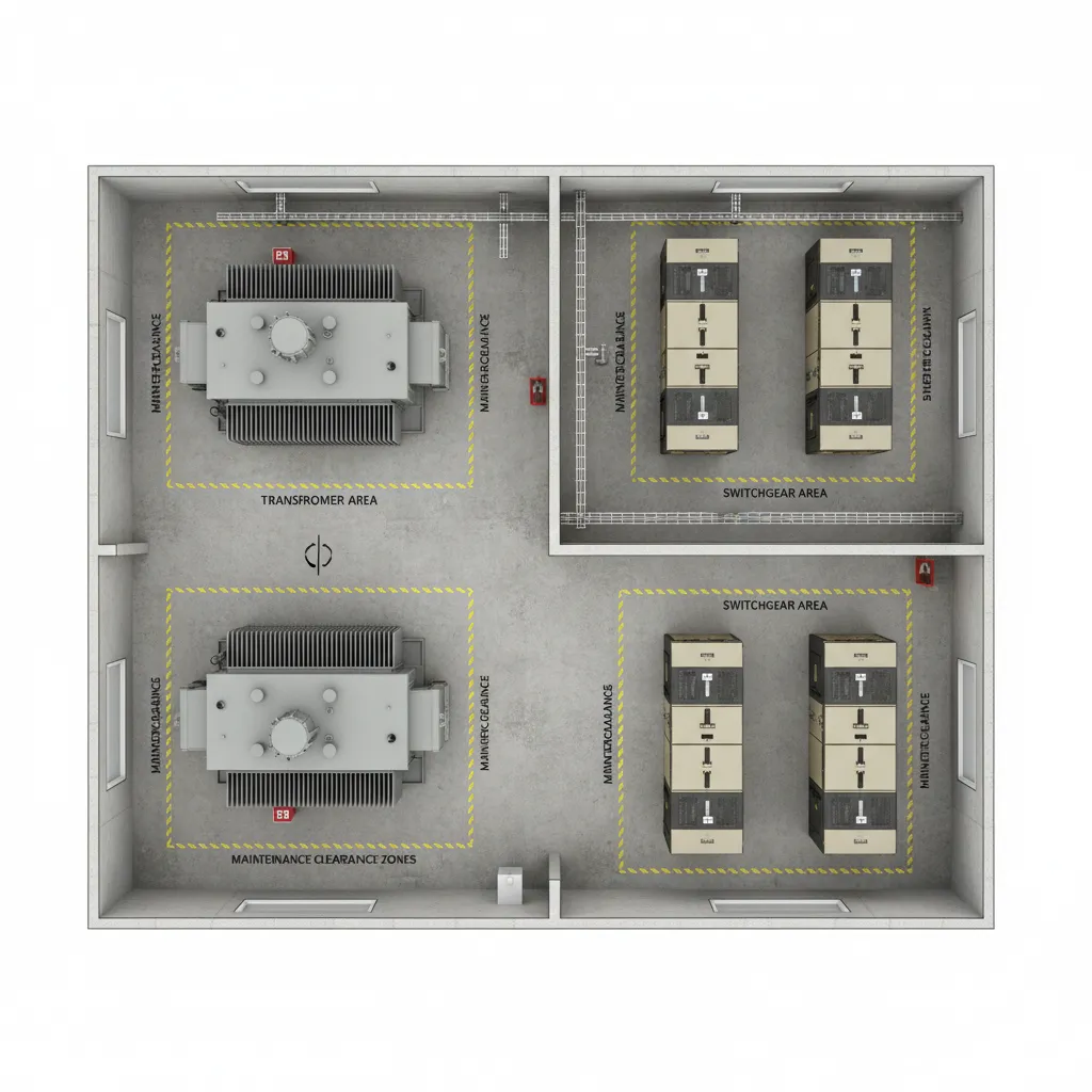 Plano técnico de un centro de transformación dentro de un edificio
