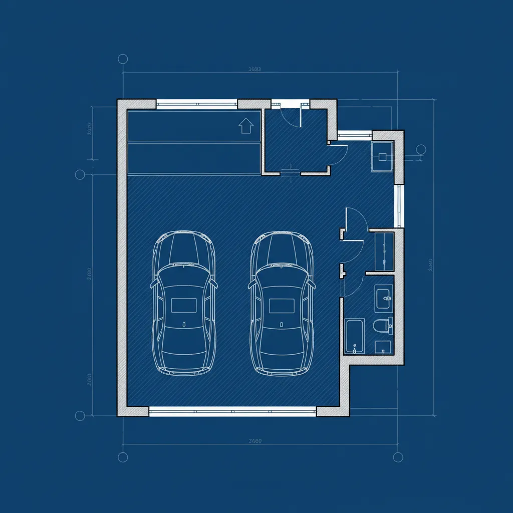 Plano arquitectónico de cochera residencial con espacio para maniobrar
