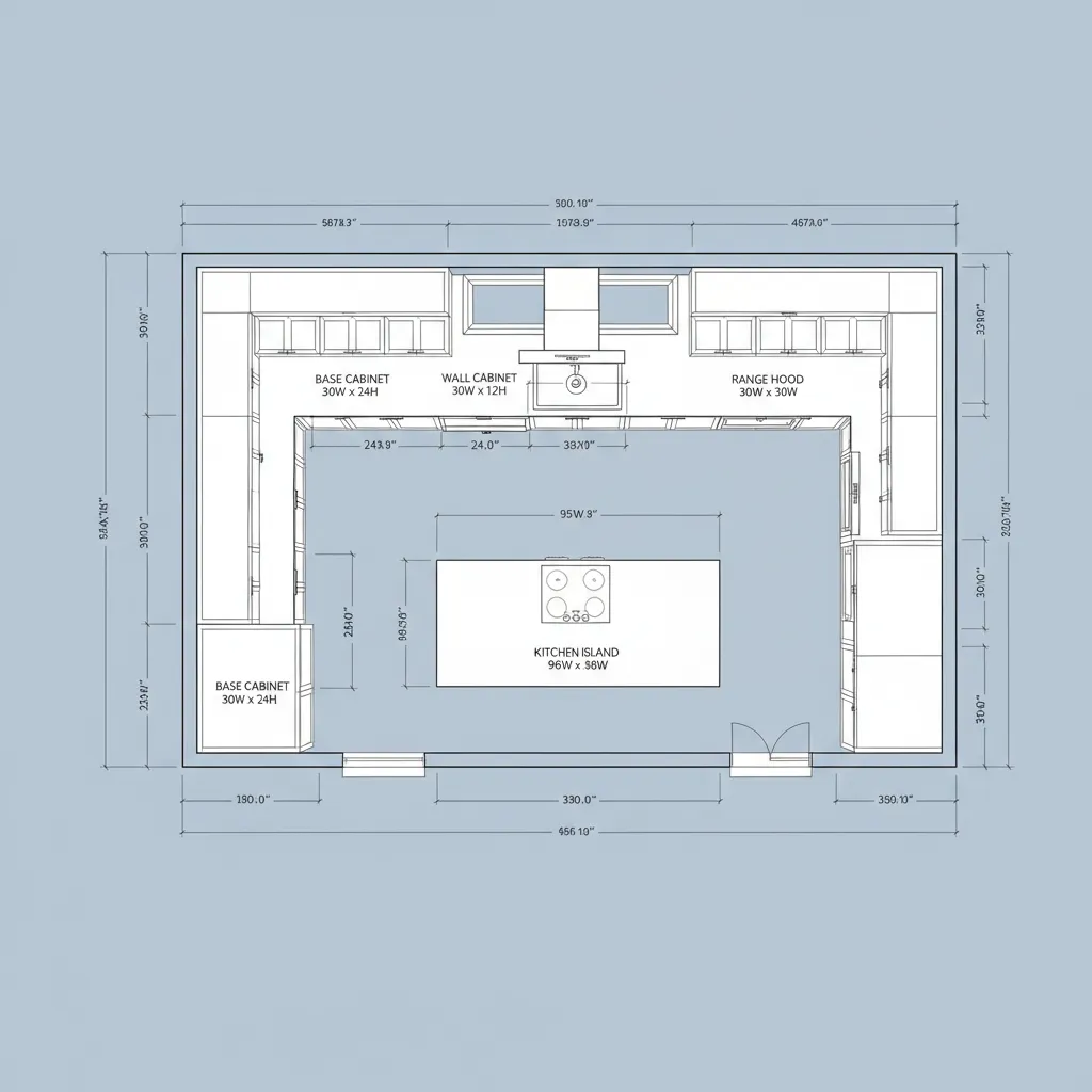 Plano técnico de distribución de cocina en proyecto de interiorismo