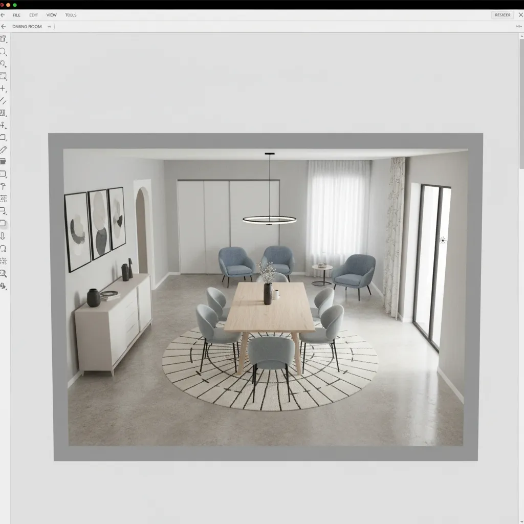Plano digital de un comedor creado en un programa de diseño interior