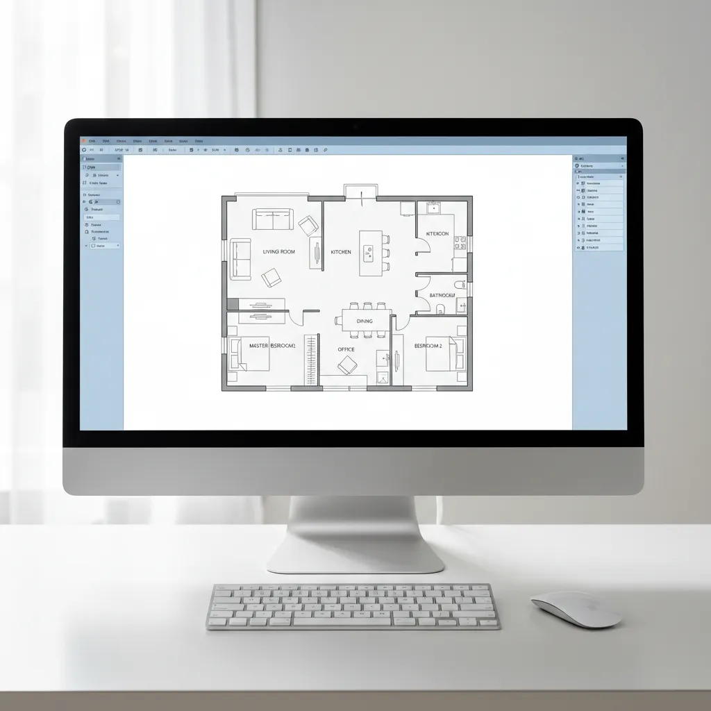 Plano digital de una vivienda con habitaciones y medidas