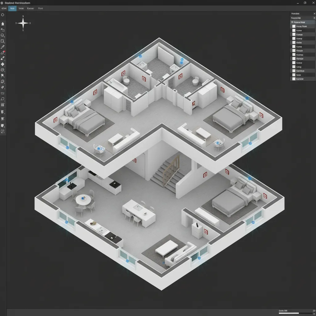 Plano digital de vivienda mostrando distribución de iluminación y enchufes