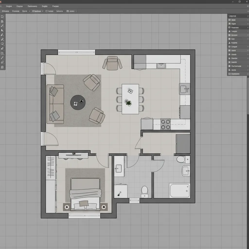 Plano digital de una vivienda con distribución de muebles