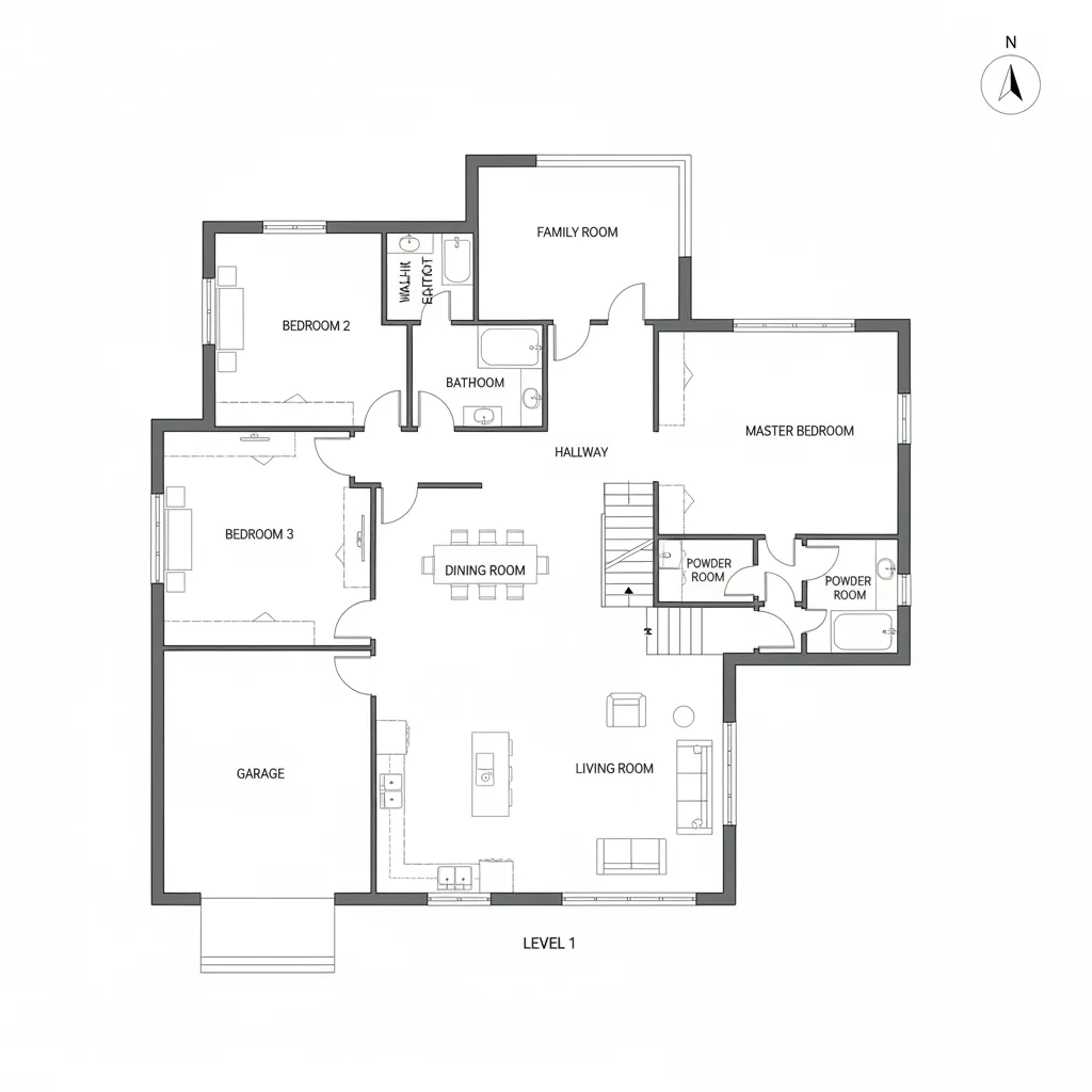 Plano arquitectónico de una casa dúplex con distribución de dos plantas