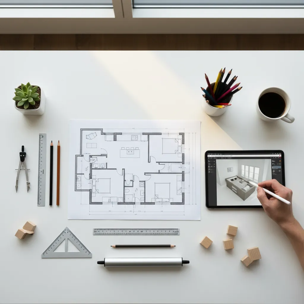 Plano de distribución de vivienda con diseño interior