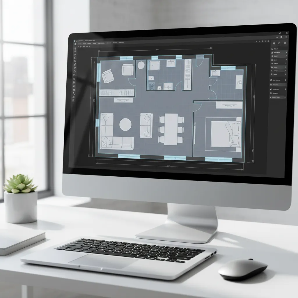 Plano digital de un apartamento con distribución de muebles