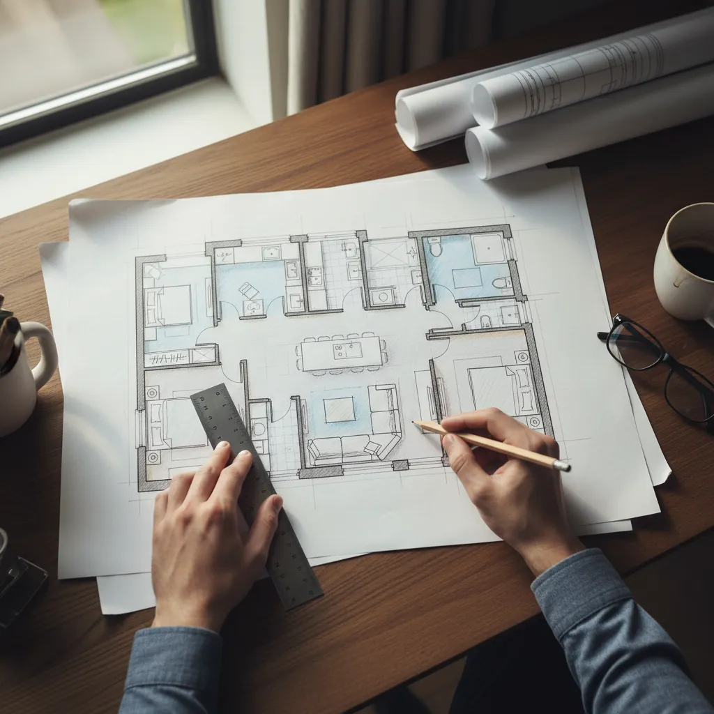 Plano de distribución de un apartamento con diseño interior
