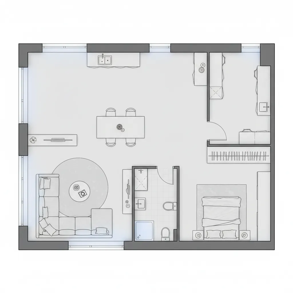 Plano de distribución de apartamento pequeño optimizado