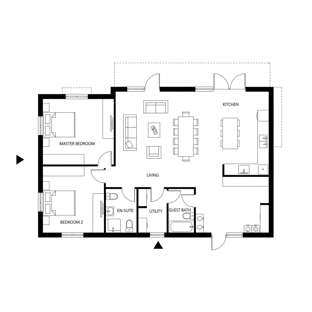 Plano arquitectónico de distribución para casa de campo