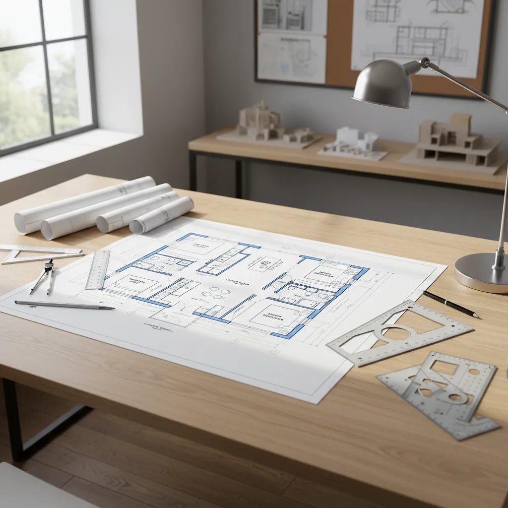 Plano arquitectónico moderno de distribución de vivienda