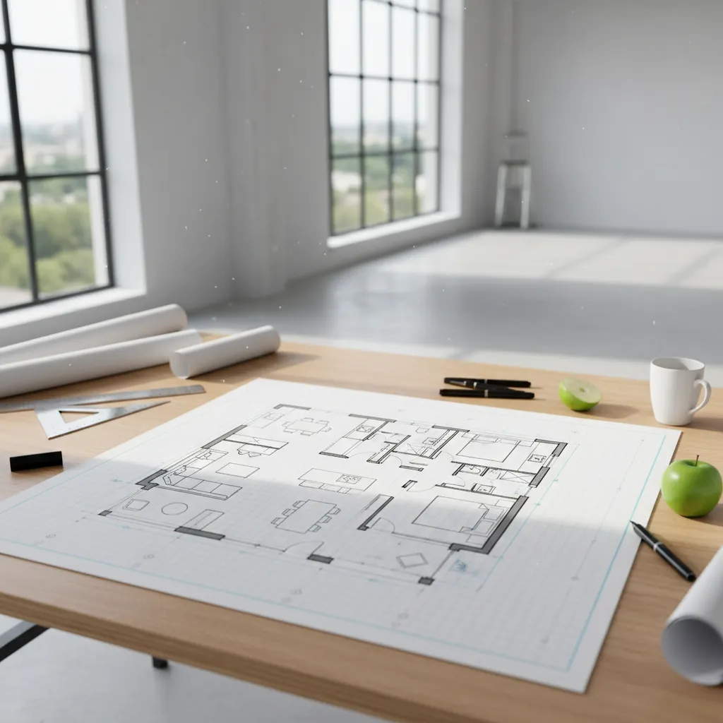 Plano arquitectónico mostrando distribución funcional de una casa