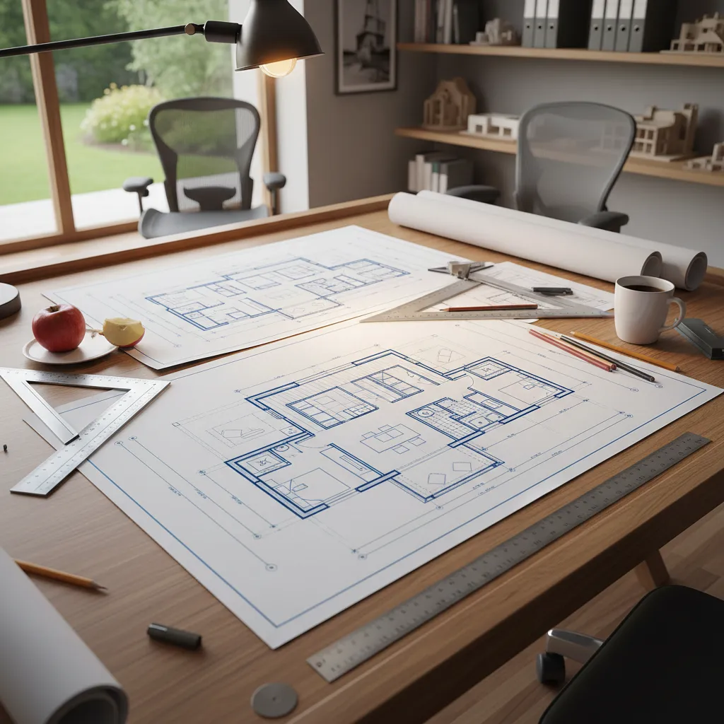 Plano de distribución interior de una casa moderna de madera