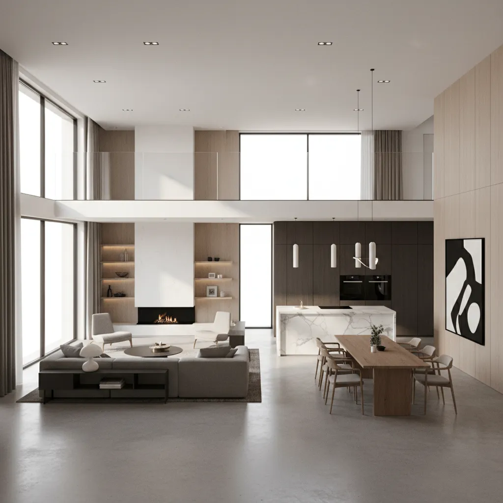 Visualización 3D de distribución interior de una casa moderna