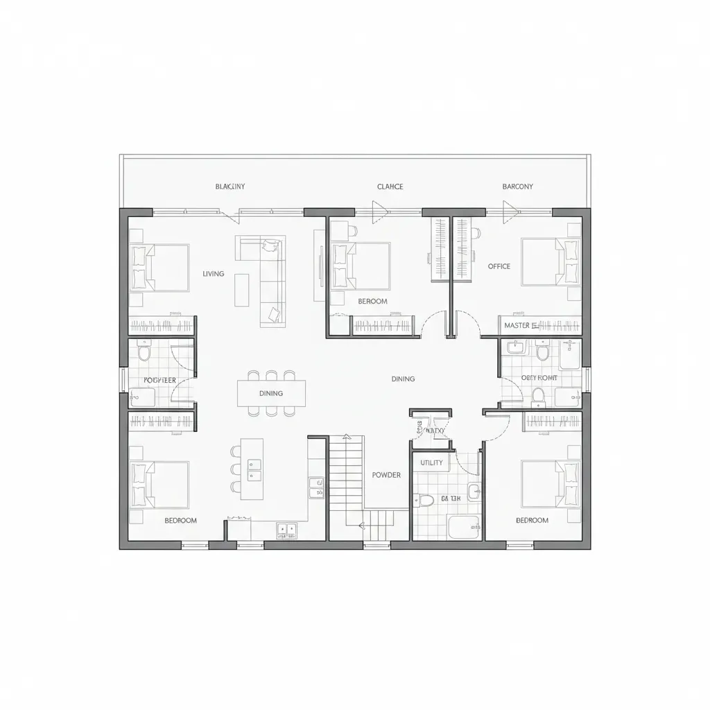 Plano de distribución de una casa modular de dos plantas